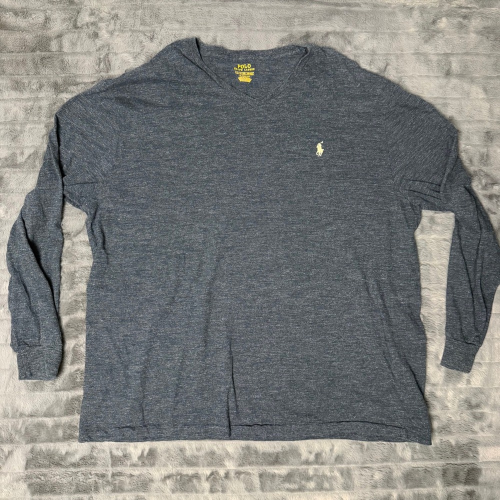 Polo Ralph Lauren V-Neck T-Shirt Mens XL Blue Heather Long Sleeve Classic Fit